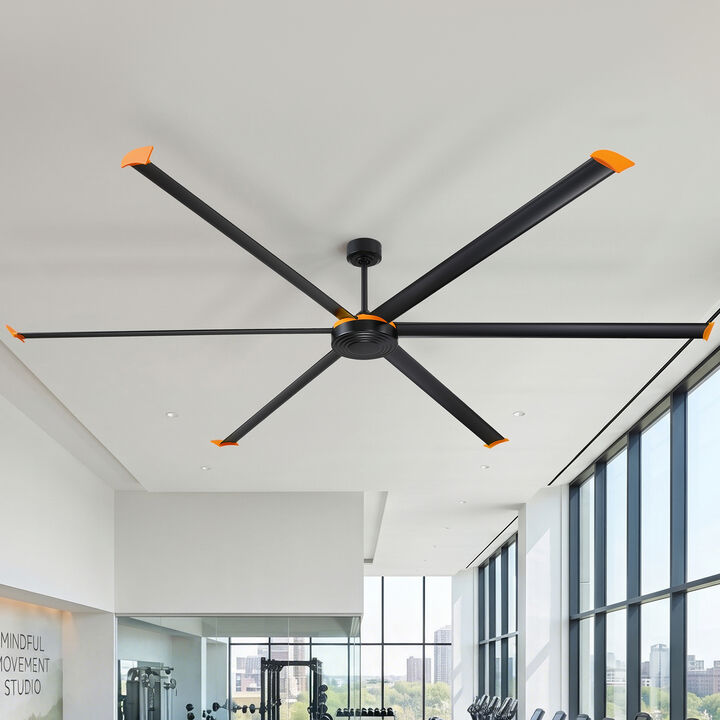 120" Modern Industrial Black Reversible DC Motor 6 Aluminum Blades Extra Large Ceiling Fan with Remote for Warehouse, garage, or Factory