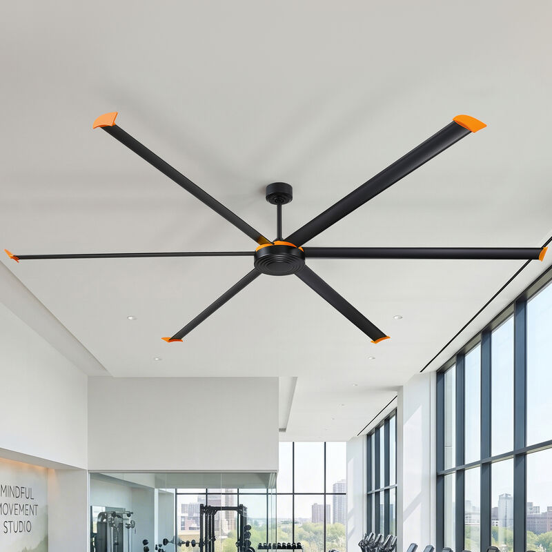 120" Modern Industrial Black Reversible DC Motor 6 Aluminum Blades Extra Large Ceiling Fan with Remote for Warehouse, garage, or Factory image number 1