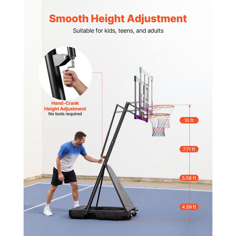 Portable Basketball Goal Stand with Height Adjustment and PC Backboard for Driveway & Backyard-Black image number 7