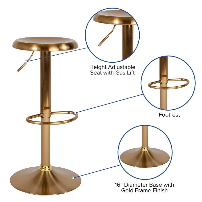 Flash Furniture Madrid Series Adjustable Height Retro Barstool in Gold Finish