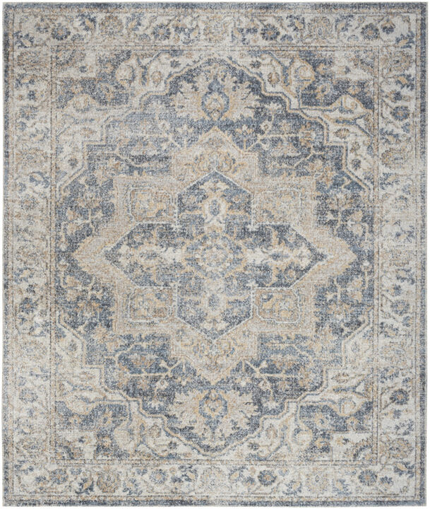 HomeRoots 8' X 10' Gray and Blue Oriental Power Loom Washable Area Rug