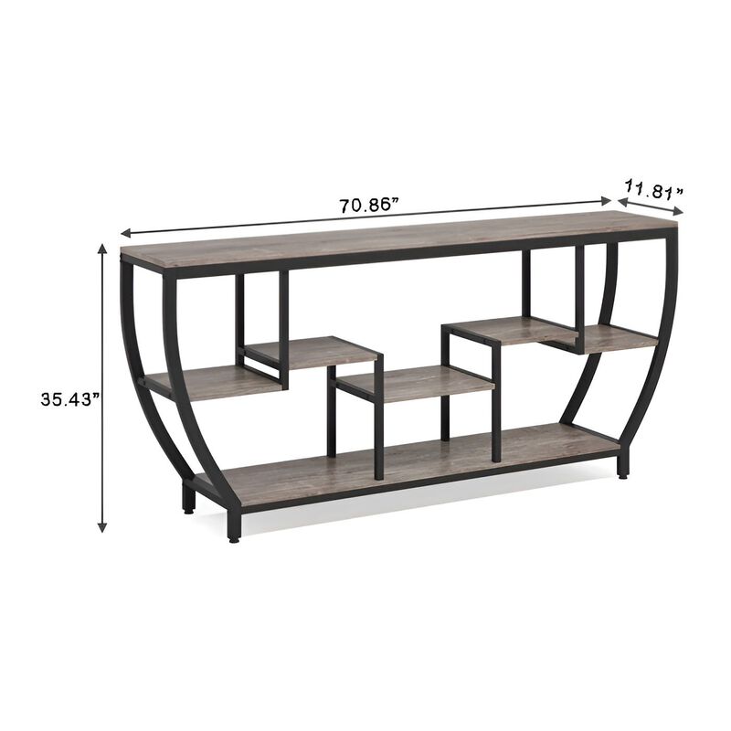 70.9 Inch Industrial Sofa Console Table with Storage Shelves image number 2