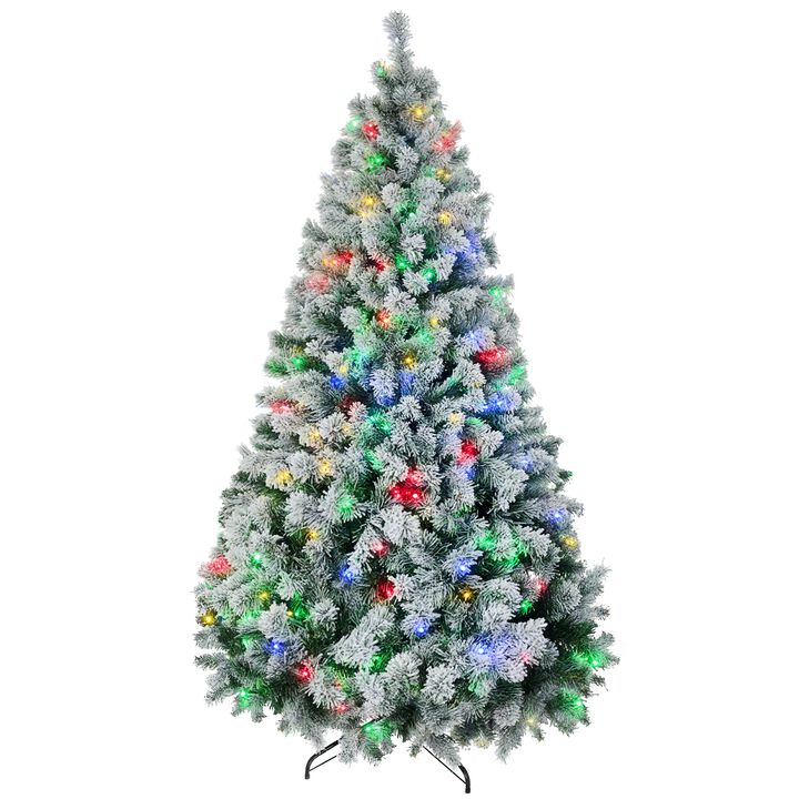 BreeBe 7.5 ft Prelit Artificial Snow Christmas Tree with Sturdy Steel Base
