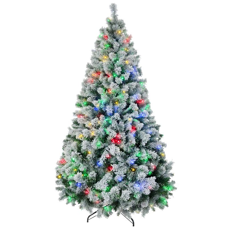BreeBe 7.5 ft Prelit Artificial Snow Christmas Tree with Sturdy Steel Base image number 0