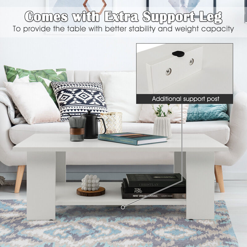 2-Level Wood Coffee Table with Storage Shelf, Ideal for Lounge or Sitting Room