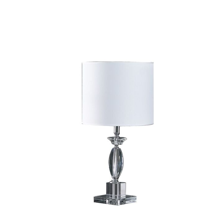 ELEMENT ACE Modern Cut Crystal Table Lamp with White Cotton Linen Drum Shade, In-Line On/Off Switch, UL Listed for Bedroom Living Room Home Office Decor