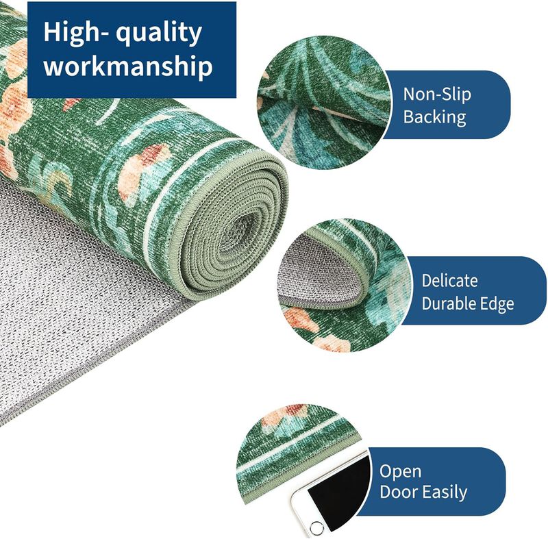 Modern Washable Folding Floral Print Rug, Soft Washable Non - Slip Backing for Living Room Bedroom image number 2