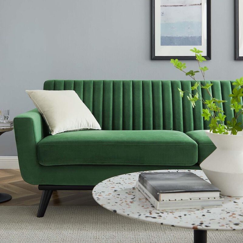 Modway Engage Channel Tufted Performance Velvet Sofa in Emerald