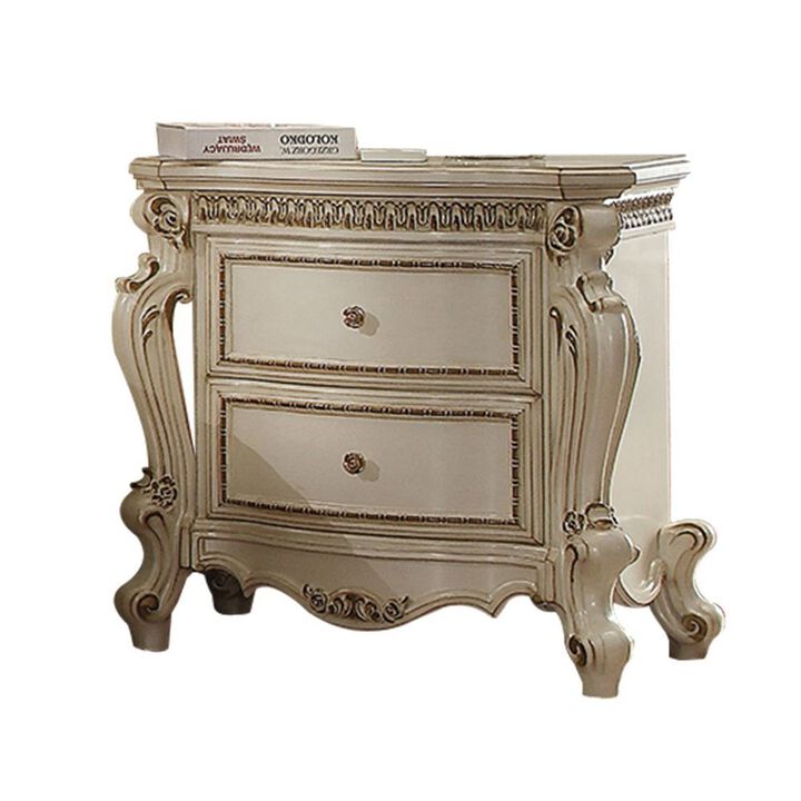 Simple Relax 2 Drawers Wood Nightstand with Single Knobs in Antique Pearl Finish