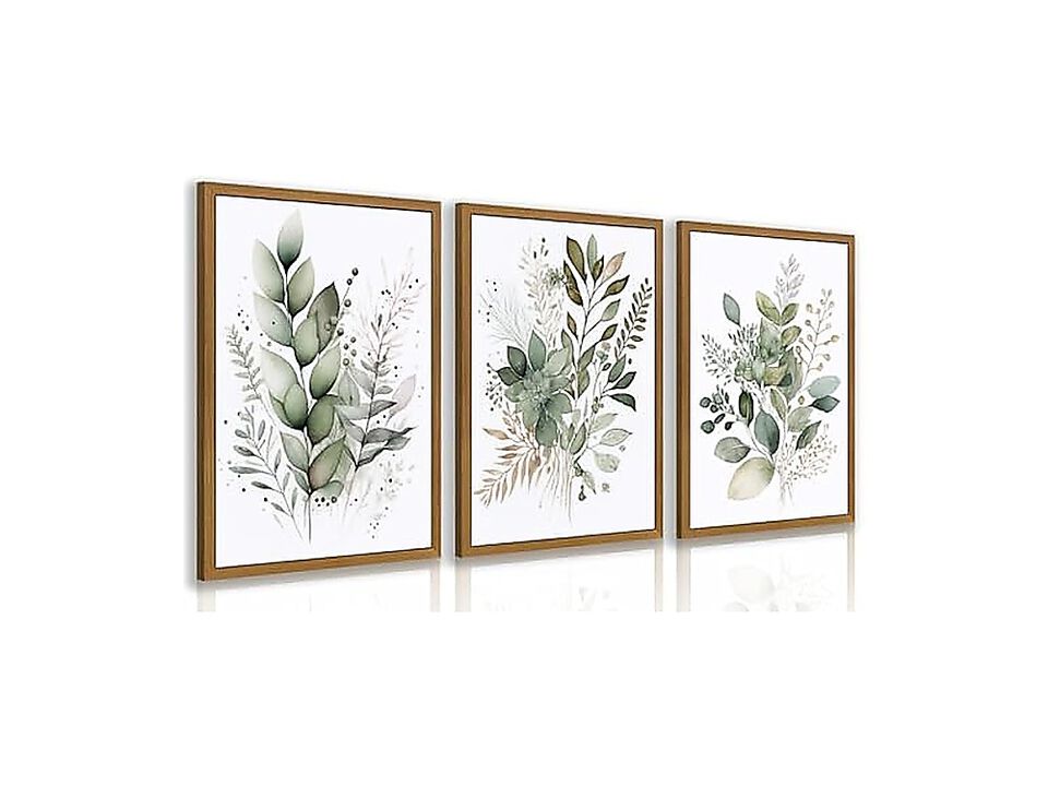 Watercolor Botanical Wall Art Set 3 Neutral Sage Green Bathroom Decor Modern