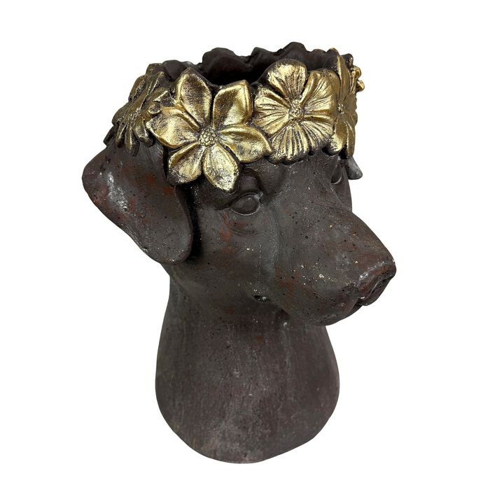 Dog Bust Planter Brown Gold Distressed 1325 In Magnesium Oxide Pot