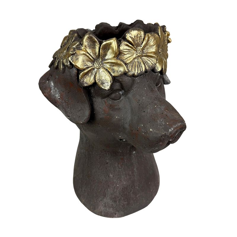Dog Bust Planter Brown Gold Distressed 1325 In Magnesium Oxide Pot image number 0
