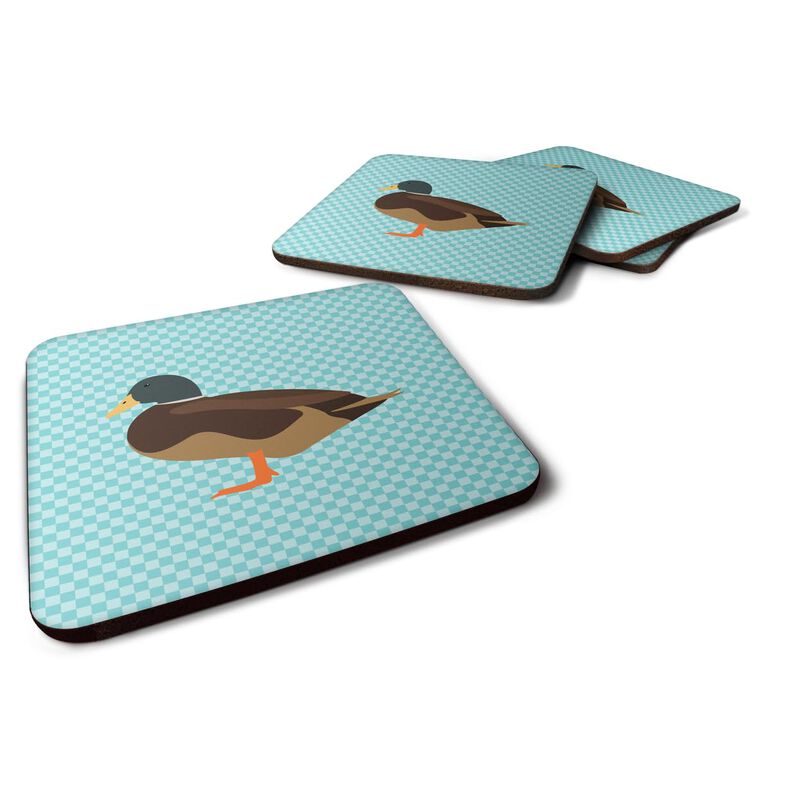 Caroline's Treasures Silver Bantam Duck Blue Check Decorative coasters, 3.5, Multicolor