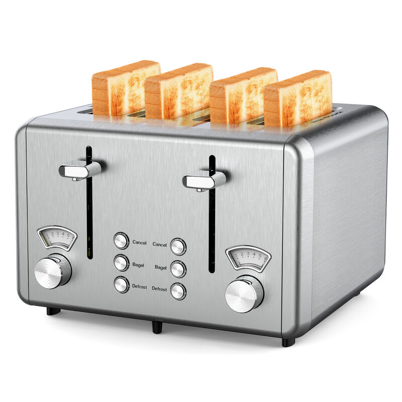 WHALL 4 Slice Stainless Steel Toaster with Dual Control Panels, 6 Shade Settings & Bagel Setting image number 0