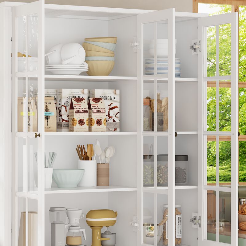 47.2 in. W x 78.7 in. H 8-Shelf Wood Standard Bookcase Bookshelf With Glass Doors, Adjustable Shelves, Drawers