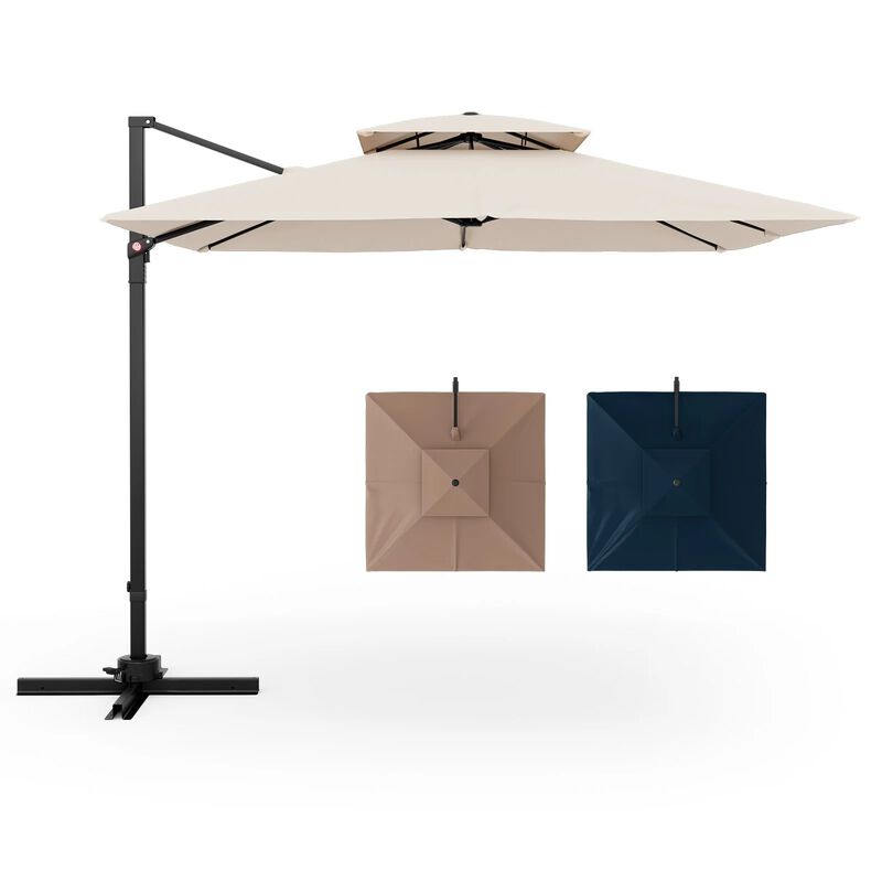 Mondawe 9.5 Feet Cantilever Patio Umbrella with 360&deg; Rotation and Double Top