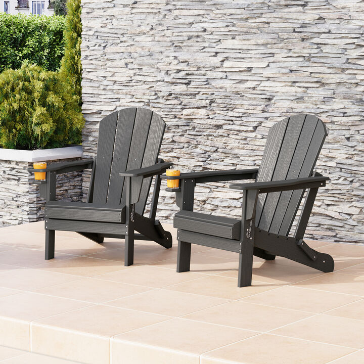WestinTrends Outdoor Patio HDPE Resin Folding Adirondack Chairs With Cup Holder and Phone Holder ((Set of 2))
