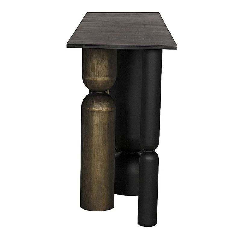 Figaro Console, Black Metal and Aged Brass Finish