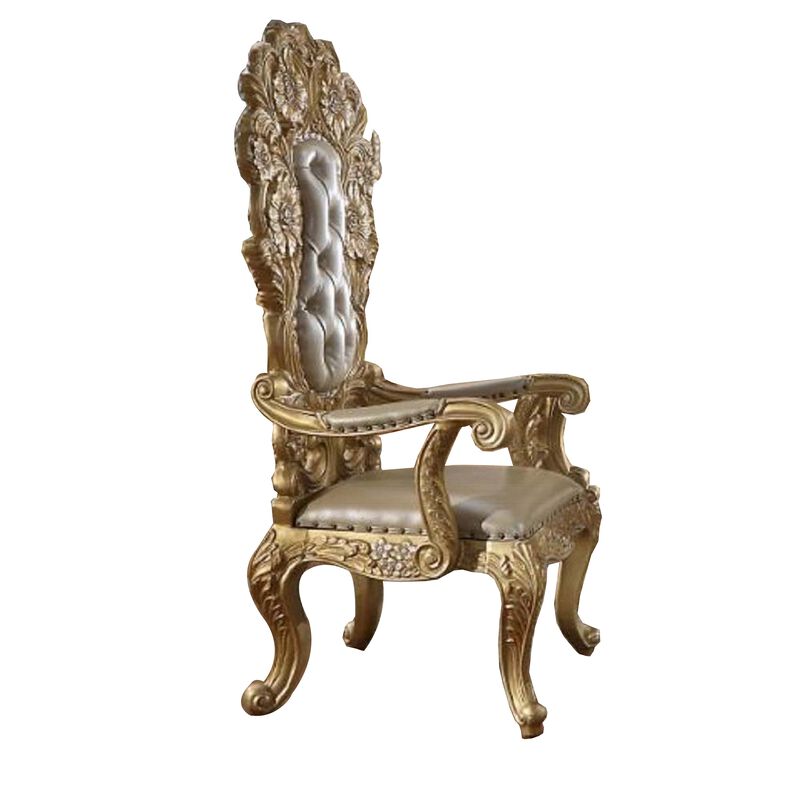 Otis Dining Armchair Set of 2, Classic Light Gold Tufted Faux Leather - Benzara