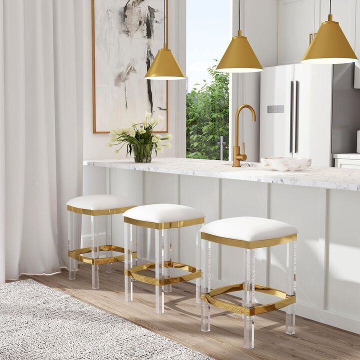Butler Specialty Company Jordan Acrylic & Polished Brass 24 Counter Stool, White