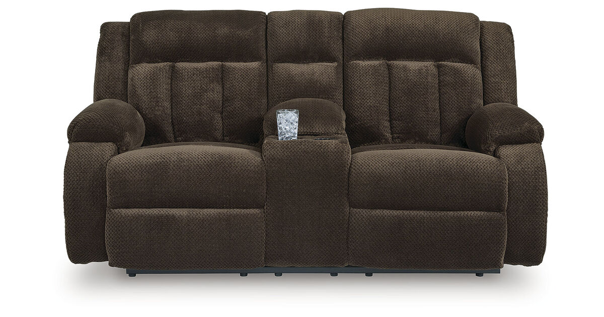 Greely Bend Power Reclining Loveseat with Console in Brown