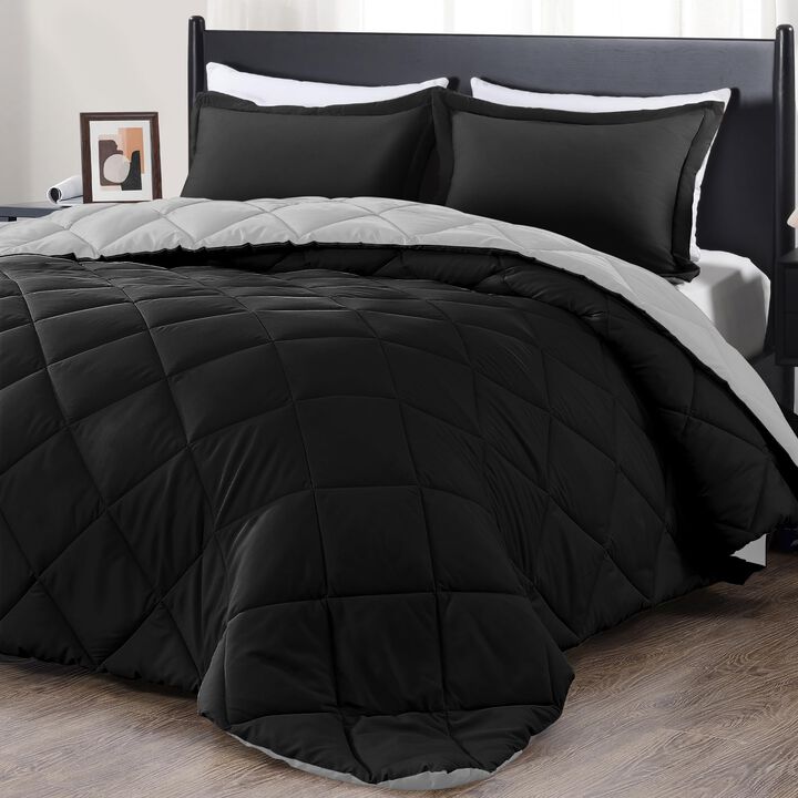 downluxe King Size Comforter Set - Black and Grey King Comforter, Soft Bedding Comforter Sets for All Seasons, King Comforter Se