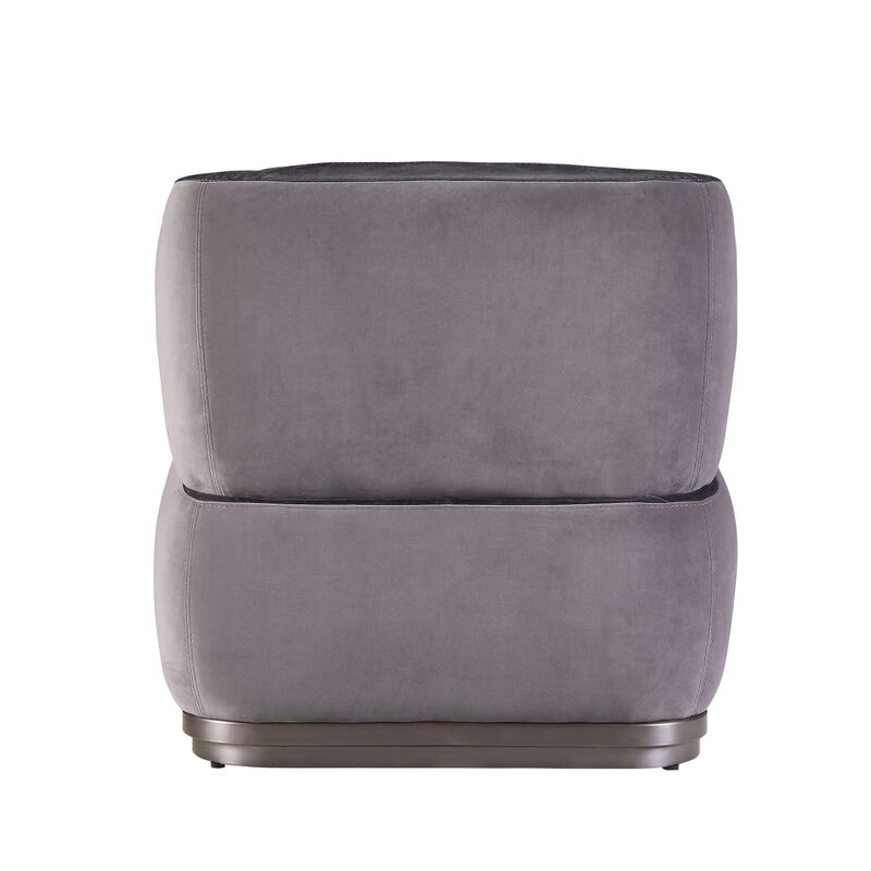 Decapree Accent Chair, Antique Slate Top Grain Leather Gray Velvet
