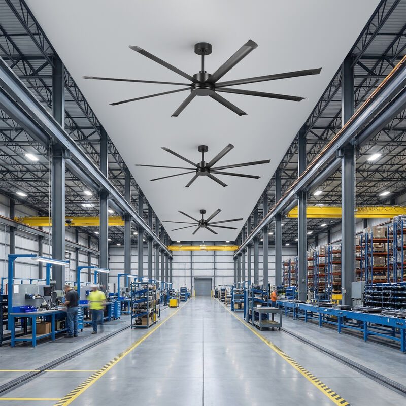 120" Industrial Black Reversible 8 Aluminum Blades Extra Large Ceiling Fan with Remote for Warehouse, garage, or Factory image number 2