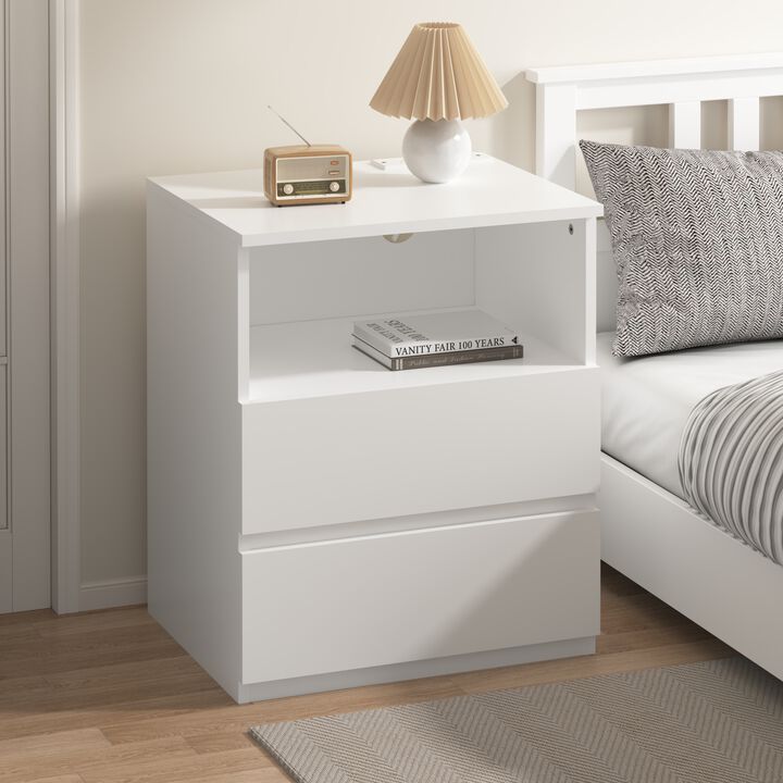 GOODSILO Set of 2 Practical End Tables with Fast USB C Charging Station, Sofa Side Tables with 2 Drawers & Large Storage for Living Room, Bedroom, Office