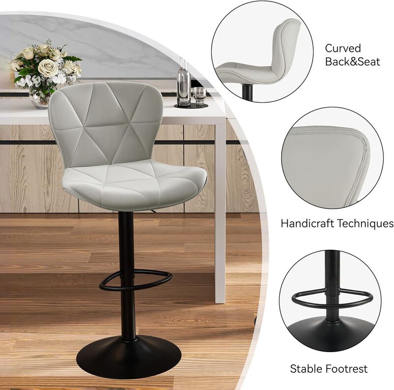 Faux Leather Swivel Bar Stools Set of 2, Adjustable Counter Height Kitchen Chairs, Iron Frame High Backrest 360&deg; Barstools for Kitchen Counter, Outdoor image number 3