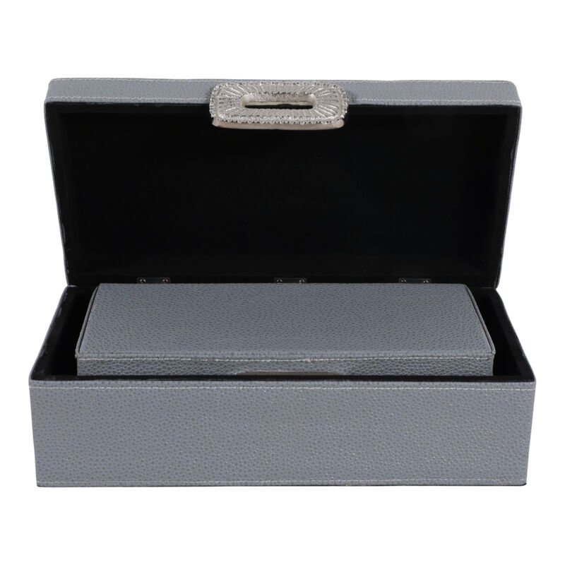 S/2 10/12" Shagreen Boxes W/ Hardware, Blue/silver image number 4