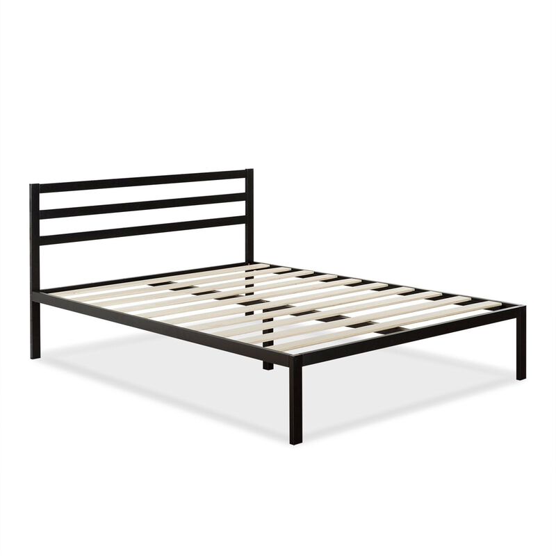 Metal Platform Bed Frame with Headboard and Wood Slats for Mattress Support