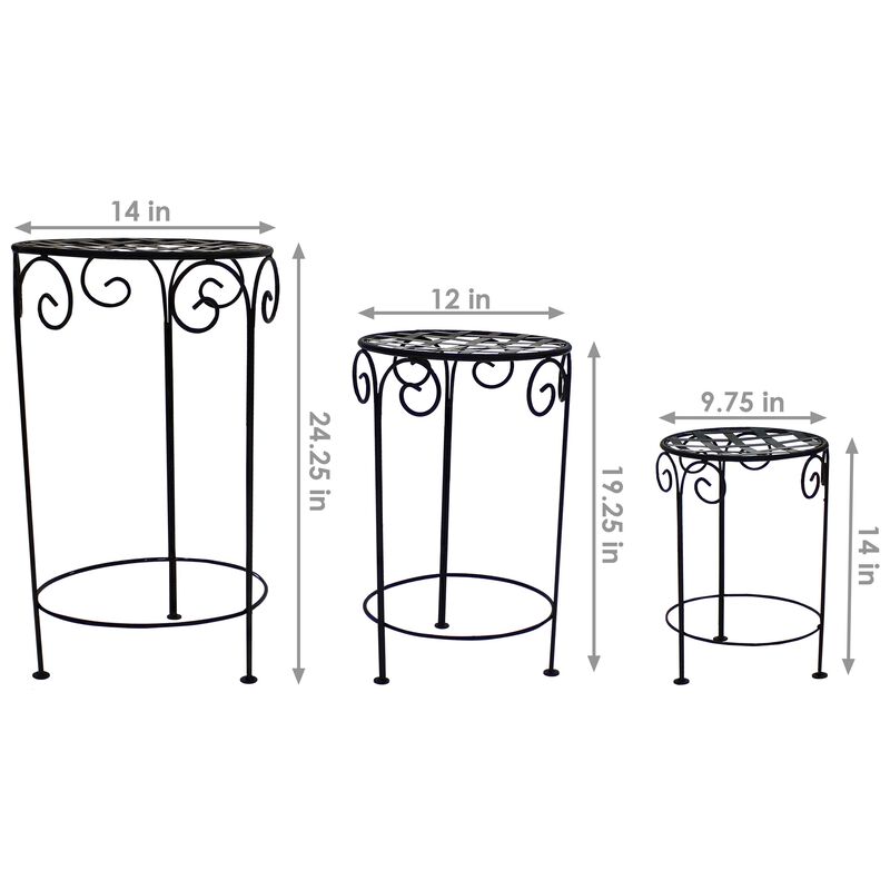 Sunnydaze Black Iron 14 in, 19 in, 24 in Plant Stand with Scroll Design