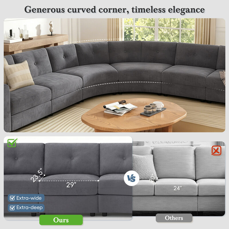 Merax Curved Modular Sectional Sofa with Customizable Layout, High-Resilience Foam & Pocket Spring Seats image number 6