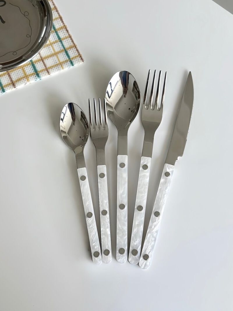 Nebula Flatware Set of 10 Pcs, Modern Marble Pattern Rivet Stainless Steel Cutlery Silverware Set