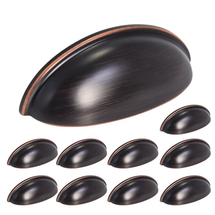 HOMOTEK 10 Pack Drawer Bin Cup Pulls Dresser Pulls for Cabinets Oil Rubbed Bronze - 3 Inch Hole Centers Furniture Handles,Kitche