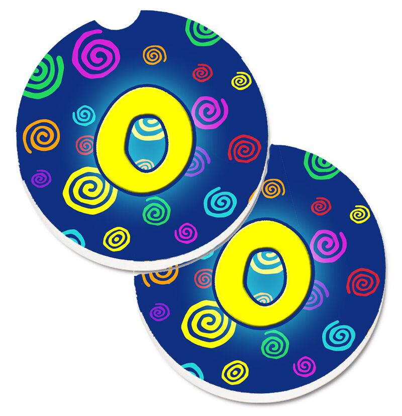 Caroline's Treasures Letter O Initial Monogram - Blue Swirls Set of 2 Cup Holder Car Coasters CJ1011-OCARC, 2.56, Multicolor