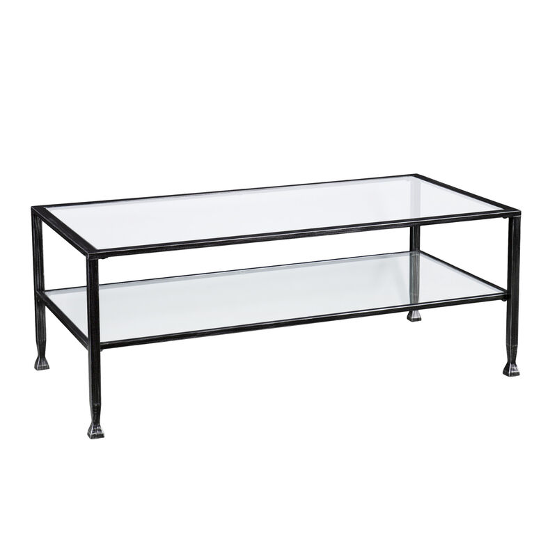 Hivvago 48 Inch Black Glass And Metal Rectangular Coffee Table