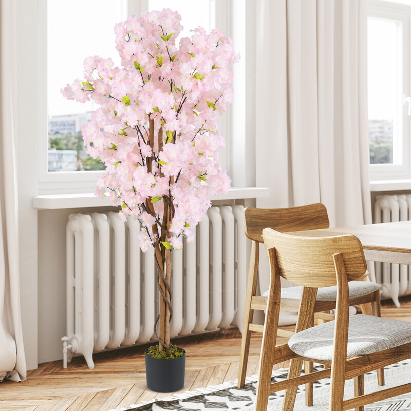 Set of 2 Tall Artificial Cherry Blossom Trees with Pink Blooming Flowers-Pink image number 6