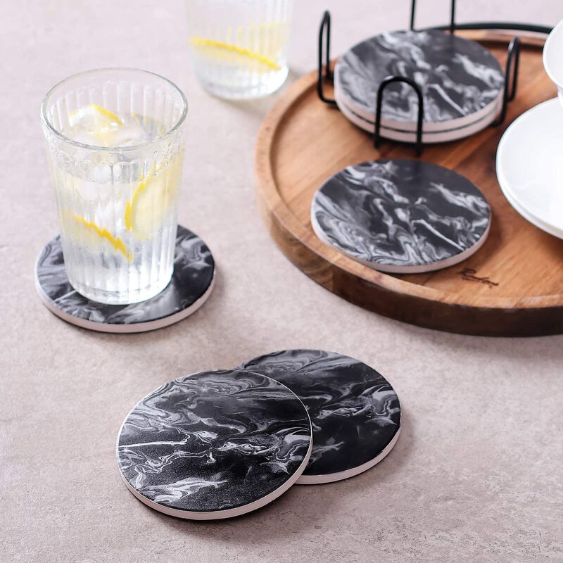 LIFVER Coasters with Holder, Set of 6 Drink Coaster for Tabletop Protection