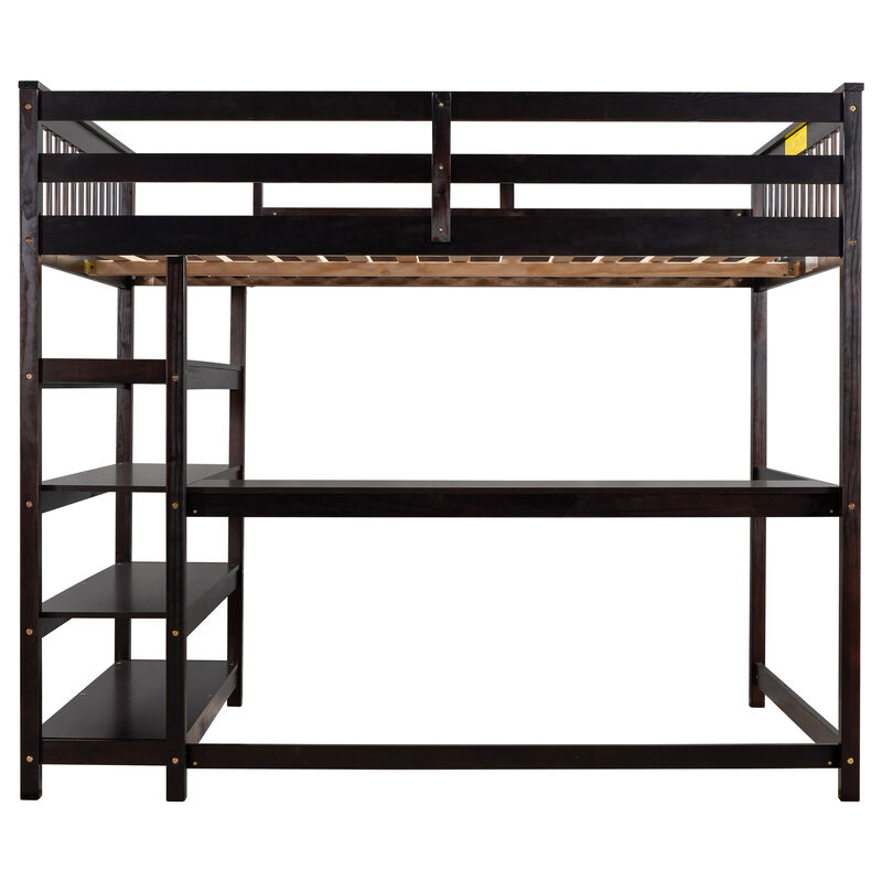 Merax Full Size Loft Bed with Storage Shelves and Under-bed Desk