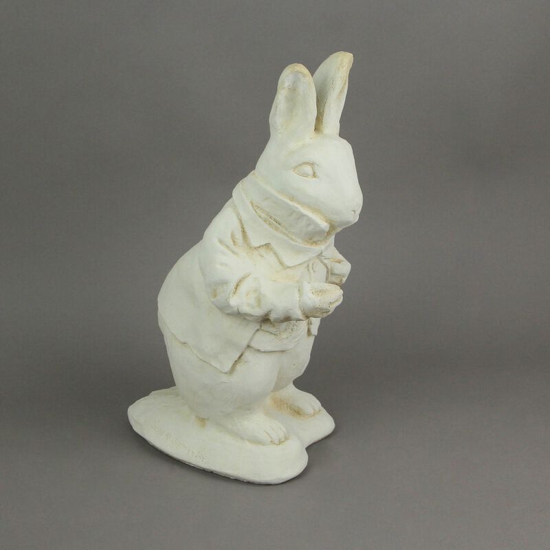 Alice In Wonderland White Rabbit Antiqued White Finish Solid Cement Statue 14 In image number 4
