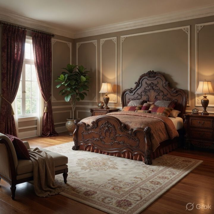 Queen Size Bedroom Set, Brown Finish, 3-Piece Set with Bed and Two Nightstands