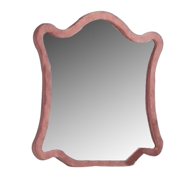 Sin 43 Inch Modern Mirror with Scalloped Wood Frame, Velvet, Pink-Benzara