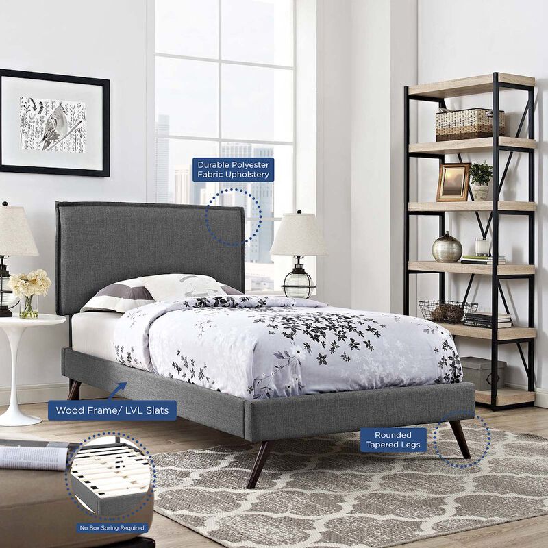 Amaris Fabric Twin Platform Bed with Round Splayed Legs image number 4