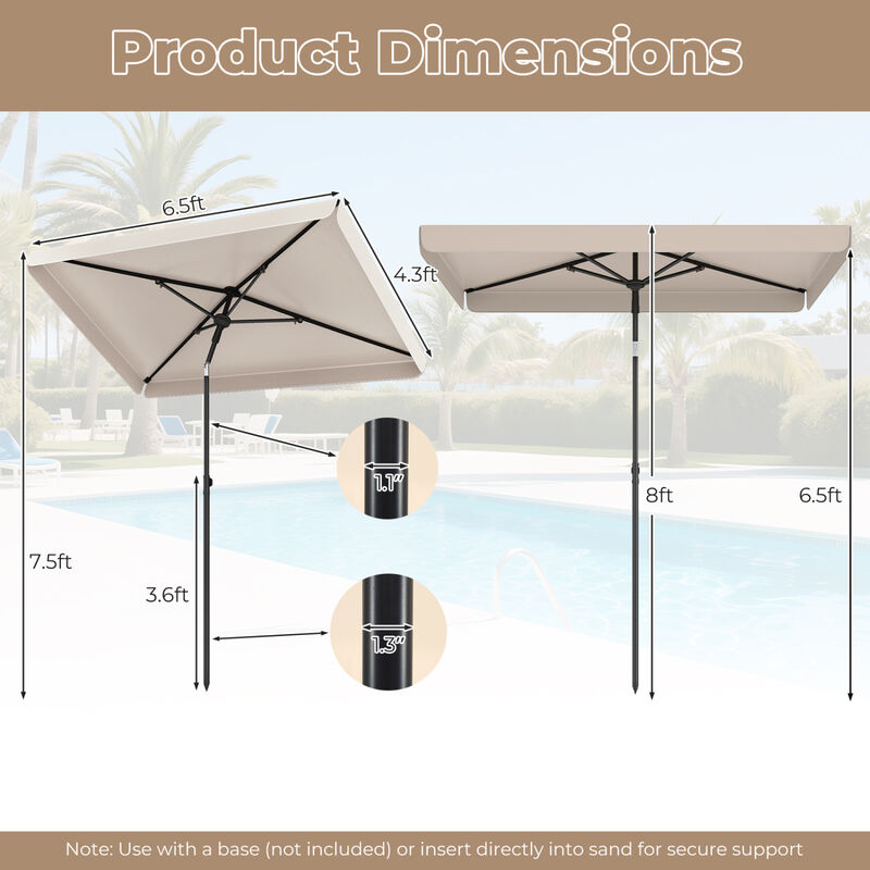 Compact 6.5 x 4.3 Ft Outdoor Balcony Umbrella Rectangular with Adjustable Tilt Button image number 4