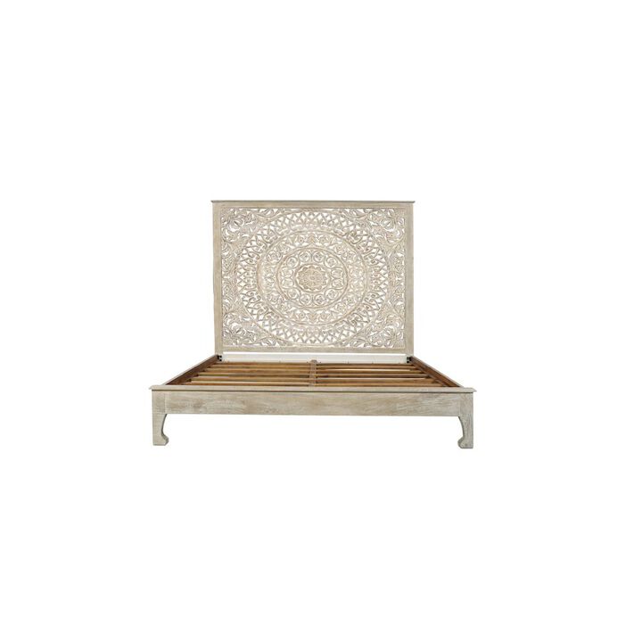 Taran Designs Auden Floral Carved Solid Wood King Panel Bed.