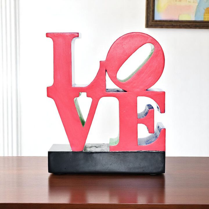 HomeRoots 4" Red Blue Green And Black Resin Love Tabletop Sculpture