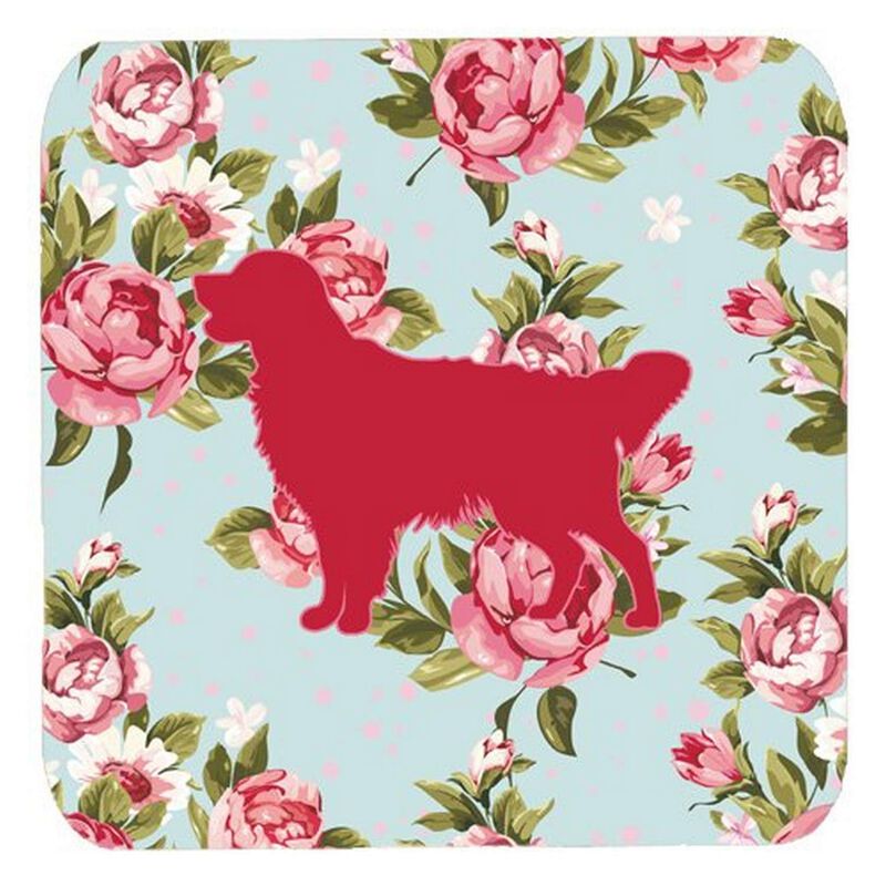 Caroline's Treasures BB1085-RS-BU-FC Golden Retriever Shabby Chic Blue Roses Foam Coasters (Set of 4), 3.5 H x 3.5 W, Multicolor