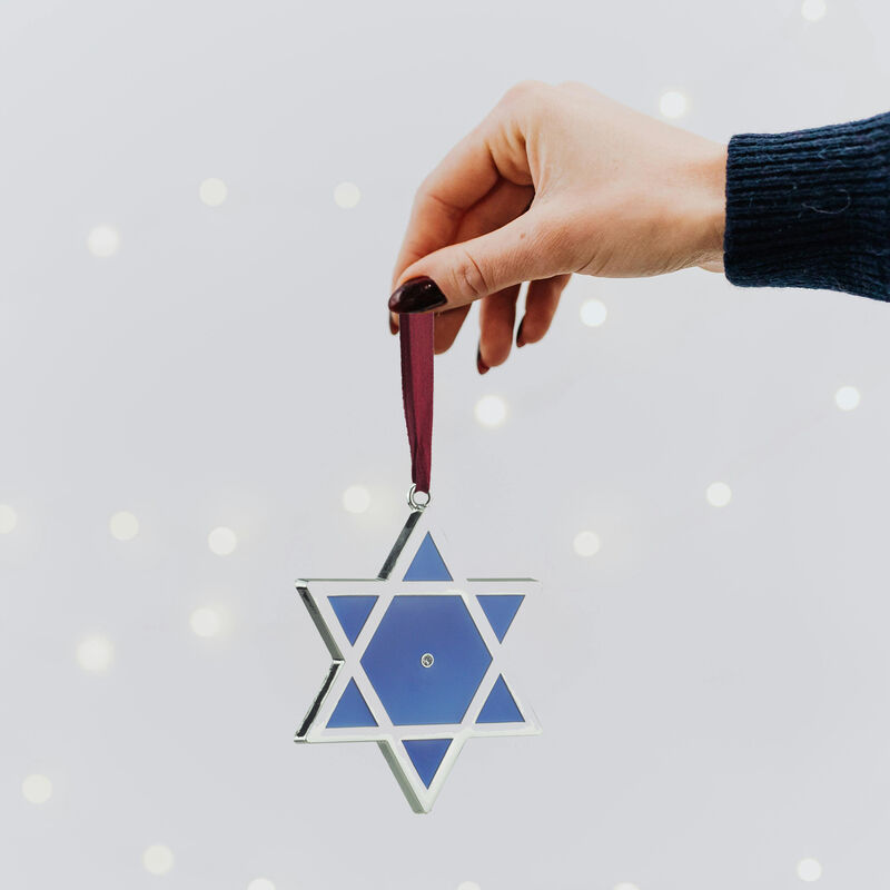 3" Silver and Blue Shiny Star of David European Crystal Hanukkah Ornament image number 2